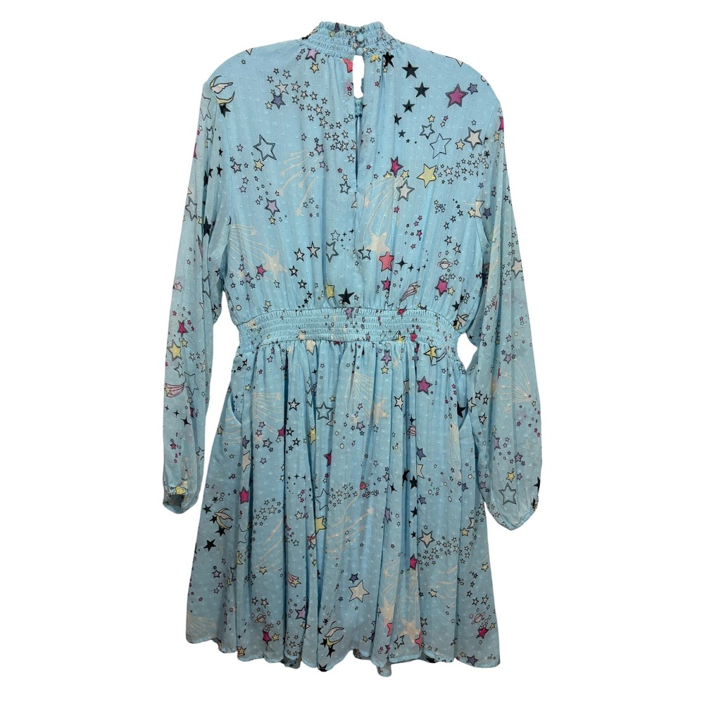 Torrid Blue Celestial Star Print Clip Dot Smocked Mini Dress 0 L 12 - Picture 5 of 8